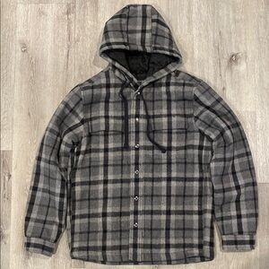 Prana Gray Plaid Hooded Jacket